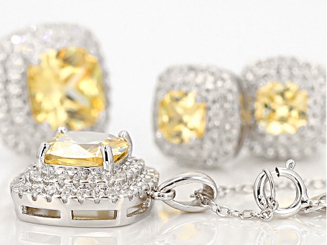 Yellow And White Cubic Zirconia Rhodium Over Sterling Silver Jewelry Set 11.10ctw