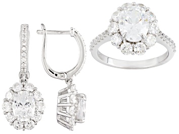 Picture of White Cubic Zirconia Rhodium Over Sterling Silver Earrings And Ring 11.50ctw