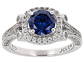 Picture of Blue Lab Created Sapphire And White Cubic Zirconia Rhodium Over Sterling Ring 3.10ctw