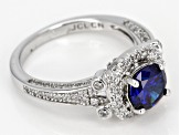 Blue Lab Created Sapphire And White Cubic Zirconia Rhodium Over Sterling Ring 3.10ctw