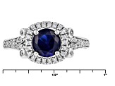 Blue Lab Created Sapphire And White Cubic Zirconia Rhodium Over Sterling Ring 3.10ctw