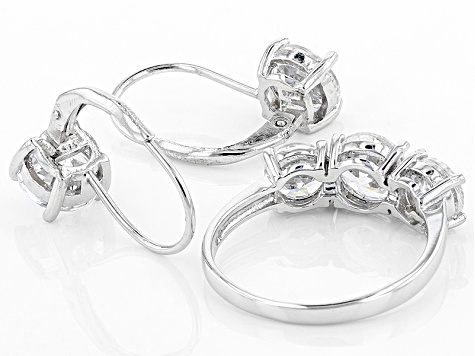 White Cubic Zirconia Rhodium Over Sterling Silver Earrings And Ring 7.80ctw
