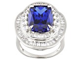 Blue And White Cubic Zirconia Rhodium Over Sterling Silver Ring 8.12ctw
