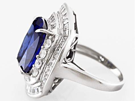 Blue And White Cubic Zirconia Rhodium Over Sterling Silver Ring 8.12ctw