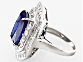 Blue And White Cubic Zirconia Rhodium Over Sterling Silver Ring 8.12ctw