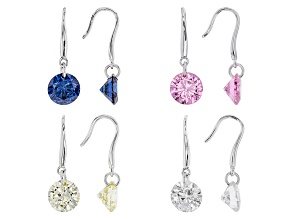 Blue, White , Pink And Yellow Cubic Zirconia Rhodium Over Sterling Silver Earrings 13.25ctw