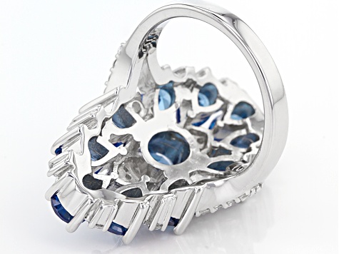 Blue And White Cubic Zirconia Rhodium Over Sterling Silver Ring 9.00ctw