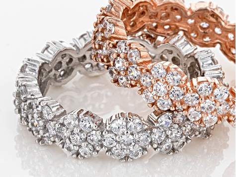 White Cubic Zirconia 18k Rose Gold Over Silver And Rhodium Over Sterling Rings 3.40ctw