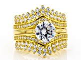 White Cubic Zirconia 18k Yellow Gold Over Sterling Silver Ring With Guard 5.35ctw
