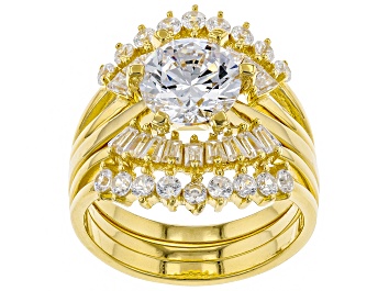 Picture of White Cubic Zirconia 18k Yellow Gold Over Sterling Silver Ring With Guard 5.80ctw