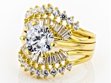 White Cubic Zirconia 18k Yellow Gold Over Sterling Silver Ring With Guard 5.80ctw