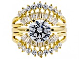 White Cubic Zirconia 18k Yellow Gold Over Sterling Silver Ring With Guard 5.80ctw