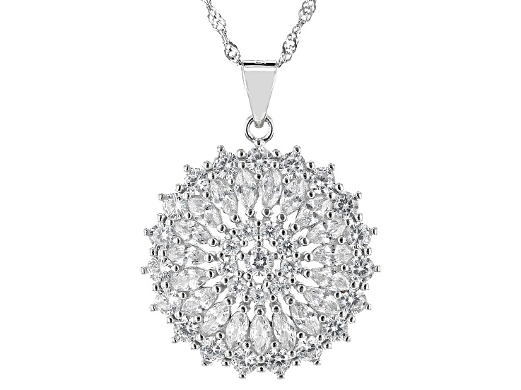 White Cubic Zirconia Rhodium Over Sterling Silver Pendant With