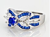 Lab Blue Spinel And White Cubic Zirconia Rhodium Over Sterling Silver Ring 2.60ctw
