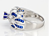 Lab Blue Spinel And White Cubic Zirconia Rhodium Over Sterling Silver Ring 2.60ctw