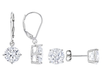 Picture of White Cubic Zirconia Rhodium Over Sterling Silver Earrings Set 13.84ctw