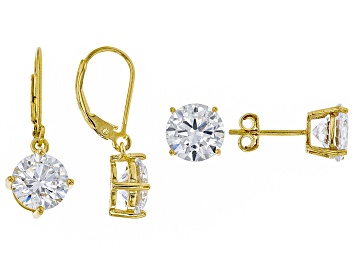Picture of White Cubic Zirconia 18K Yellow Gold Over Silver Earrings Set 13.84ctw