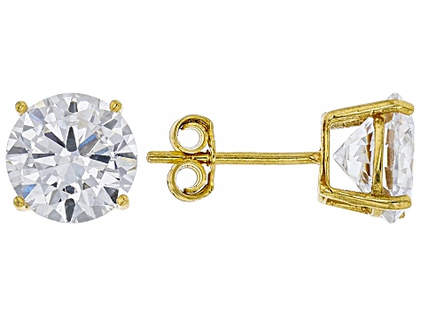 White Cubic Zirconia 18K Yellow Gold Over Silver Earrings Set 13.84ctw