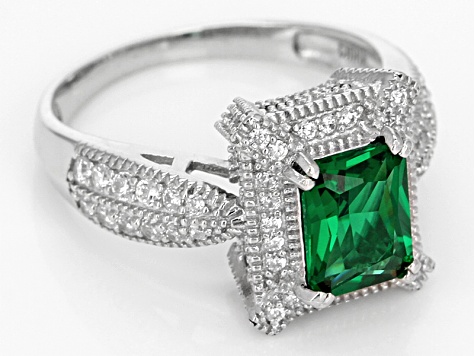 Green And White Cubic Zirconia Rhodium Over Sterling Silver Ring 3.75ctw