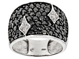 Black and White Diamond Rhodium Over Sterling Silver Wide Band Ring 2.00ctw