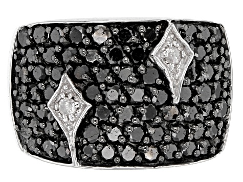 Black and White Diamond Rhodium Over Sterling Silver Wide Band Ring 2.00ctw