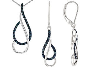 Blue Diamond Rhodium Over Sterling Silver Pendant And Earrings Set 0.14ctw