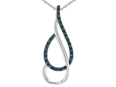 Blue Diamond Rhodium Over Sterling Silver Pendant And Earrings Set 0.14ctw