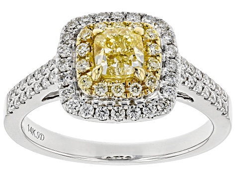 Natural Yellow And White Diamond 14k White Gold Ring 1.08ctw