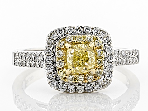 Natural Yellow And White Diamond 14k White Gold Ring 1.08ctw