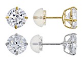 White Cubic Zirconia 14k Yellow Gold And White Gold Earring Set 5.60ctw