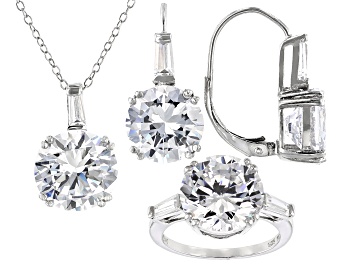 Picture of White Cubic Zirconia Rhodium Over Sterling Silver Jewelry Set 33.00ctw