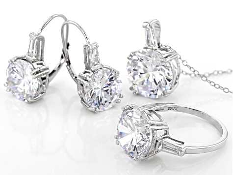 White Cubic Zirconia Rhodium Over Sterling Silver Jewelry Set 33.00ctw