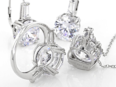 White Cubic Zirconia Rhodium Over Sterling Silver Jewelry Set 33.00ctw