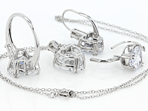 White Cubic Zirconia Rhodium Over Sterling Silver Jewelry
