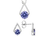 Blue And White Cubic Zirconia Rhodium Over Sterling Silver Jewelry Set 6.82ctw