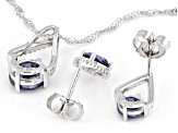 Blue And White Cubic Zirconia Rhodium Over Sterling Silver Jewelry Set 6.82ctw