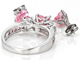 Pink And White Cubic Zirconia Rhodium Over Sterling Silver Heart Ring And Earrings 6.62ctw