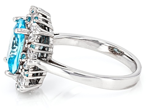 Blue And White Cubic Zirconia Rhodium Over Sterling Silver