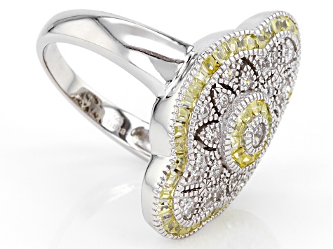 Yellow And White Cubic Zirconia Rhodium Over Sterling Silver Ring 2.06ctw