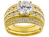 White Cubic Zirconia 18k Yellow Gold Over Sterling Silver Ring With Guard and Earrings 12.60ctw