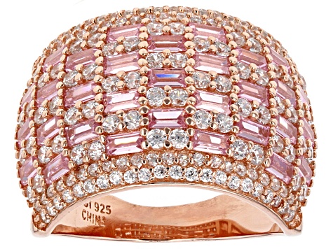 Pink and White Cubic Zirconia 18k Rose Gold Over Sterling Silver Ring 4.86ctw