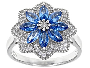 Blue Lab Created Spinel and White Cubic Zirconia Rhodium Over Sterling Silver Ring 2.36ctw