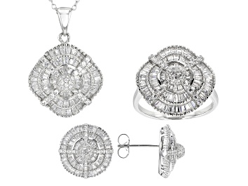 Picture of White Cubic Zirconia Rhodium Over Silver Jewelry Set 10.45ctw