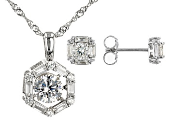 Picture of White Cubic Zirconia Rhodium Over Silver Pendant & Earrings Set 3.38ctw
