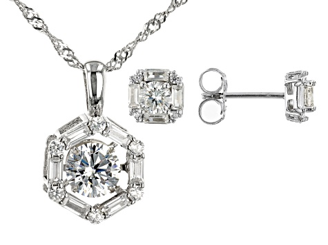 White Cubic Zirconia Rhodium Over Silver Pendant & Earrings Set 3.38ctw