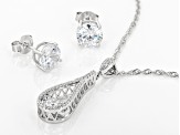 White Cubic Zirconia Rhodium Over Sterling Silver Pendant With Chain and Earrings 7.58ctw