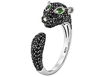 Picture of Black Spinel Rhodium Over Silver Panther Ring 1.63ctw
