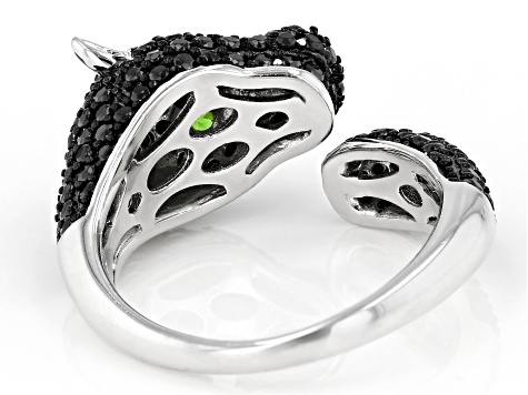 Black Spinel Rhodium Over Silver Panther Ring 1.63ctw