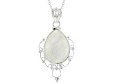 White Rainbow Moonstone Sterling Silver Pendant With 18" Cable Chain