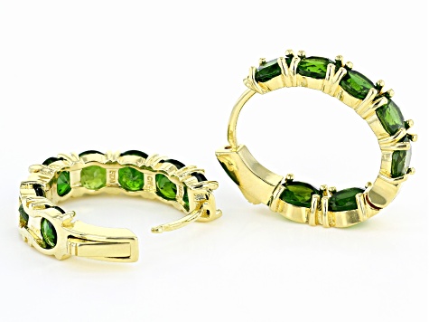 Green Chrome Diopside 18k Yellow Gold Over Silver Inside/Outside Hoop Earrings 8.68ctw